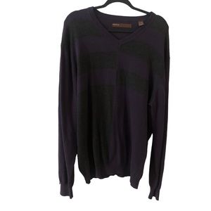 Vintage Perry Ellis Men’s Sweater - oversized purple black stripe pullover XL